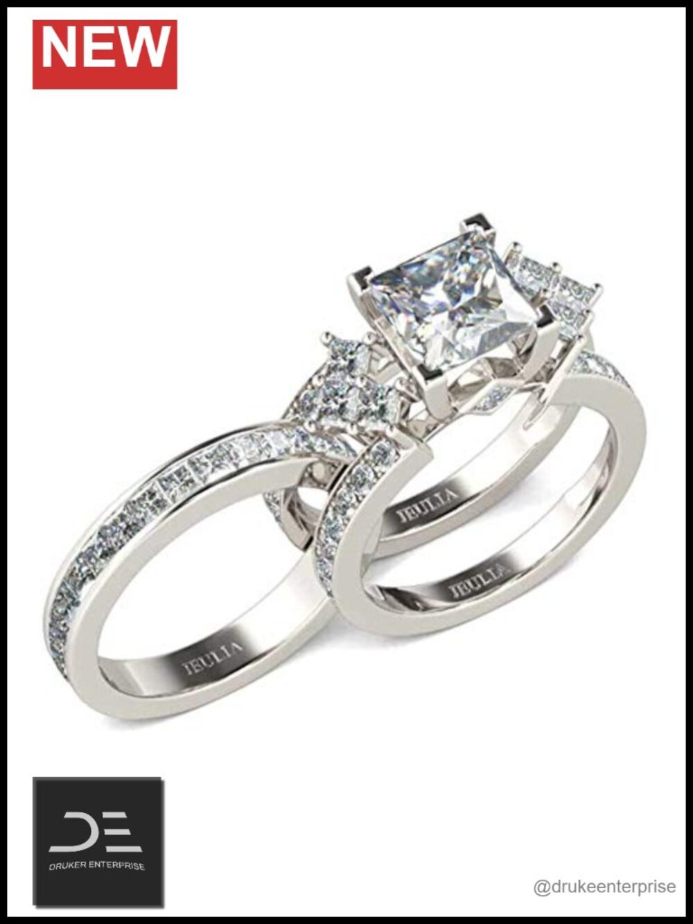 4.1 Carat Princess Cut Bridal Ring Set Sterling Silver Wedding Band